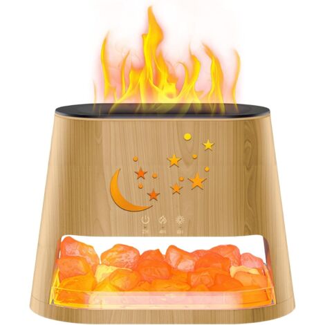Difusor de aceites esenciales y lámpara de cristal de sal, difusor de aromaterapia con luz de efecto llama, LED de 7 colores, con temporizador, para hogar, oficina y yoga (260 ml)
