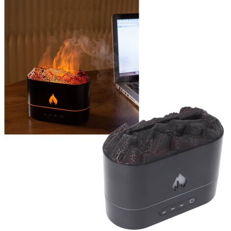 Difusor de aromas Volcano con efecto de llama simulada, 7 LED, temporizador inteligente, depósito de agua de 250 ml, extremadamente silencioso, puerto USB, 410 g, ABS/PP, negro