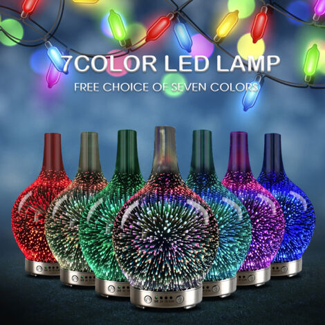 Difusor de cristal 3D con 7 LED – Ultrasónico, Normativa UE, Efecto visual, Diseño negro, Regalo moderno para el Día de la Madre