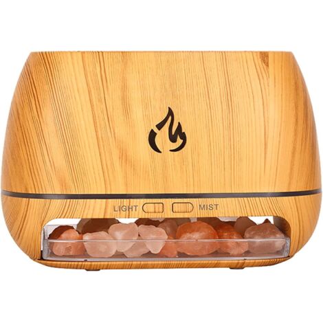 Difusor de lámpara de sal del Himalaya, difusor ultrasónico de aceites esenciales, humidificador de llama simulada, difusor de niebla de luz de colores, difusor de aroma de veta de madera para