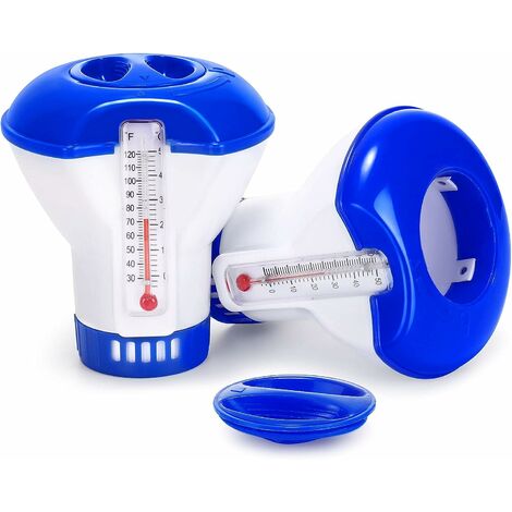 Difusor flotante para piscina, Betterlife, paquete de 2 difusores de cloro flotante con termómetro de flujo ajustable y tapa de bloqueo para todas las piscinas, spas, acuarios y estanques de peces