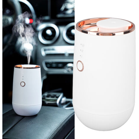Difusor portátil de aceites esenciales para coche y hogar, blanco, 122 x 75 mm, ABS/PP, 2000 mAh, USB de 5 V, 2 botellas de 10 ml, con almohadilla antideslizante.