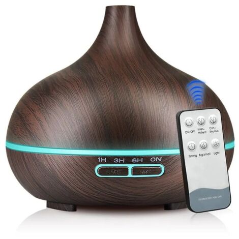 Difusor ultrasónico de aceites esenciales de 500 ml, negro, humidificador silencioso con control remoto, LED de 7 colores, aromaterapia para el hogar, yoga y sueño.