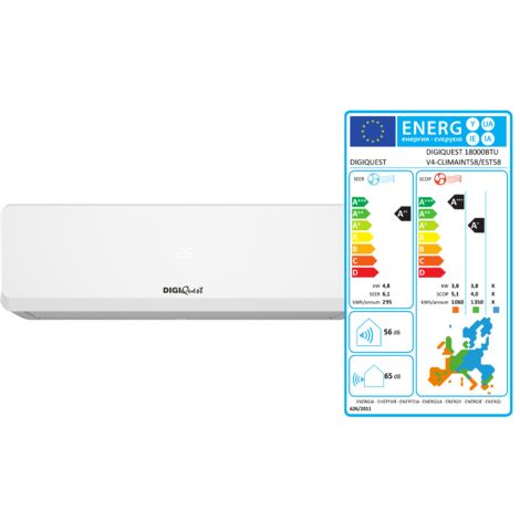 DIGIQUEST KIT CLIMA UNITA' INTERNA + UNITA' ESTERNA 18.000BTU INVERTER V4 classe energetica A++ per il raffreddamento e A+ per il riscaldamento (A+++ nella stagione più calda)