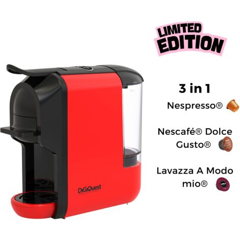 DIGIQUEST LIMITED EDITION Macchina da caffè Multicompatibile COFFY RED Caffè corto e lungo  Potenza 1450 W 0,6 Litri 19 Bar Adatta ai gusti di tutti