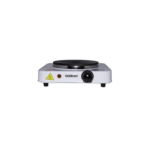 DIGIQUEST Mini fornello elettrico con piastra in ghisa FEL1P10, Ideale in viaggio e campeggio, 10.5 cm diametro, Termostato Regolabile, 500W