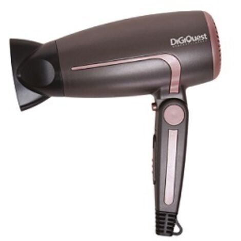DIGIQUEST Phon da viaggio pieghevole WINDY TRAVEL, 1400-1600W, 2 velocità, Colpo di Freddo, Concentratore e Diffusore in dotazione, Occhiello di aggancio