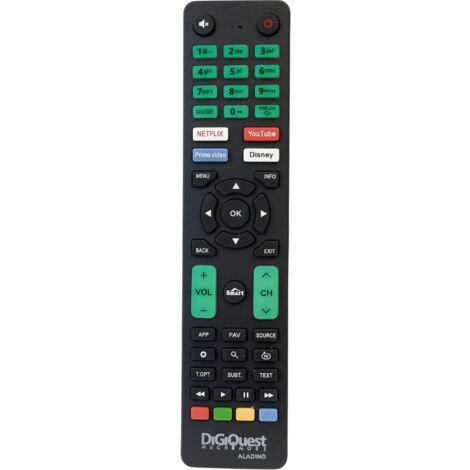 DIGIQUEST Telecomando ALAD1N0 Universale pronto all’uso per tv SAMSUNG,LG,SONY,PHILIPS,PANASONIC, TELEFUNKEN o programmabile per altri brand Tasti fluorescenti e dedicati alle piattaforme streaming