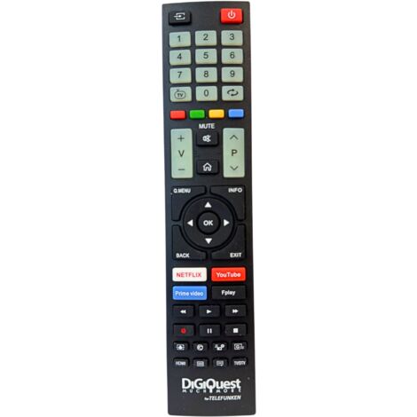 DIGIQUEST Telecomando compatibile con TV a marchio TELEFUNKEN, VESTEL e BEKO Tasti fluorescenti e dedicati alle piattaforme streaming I Già configurato e pronto all'uso