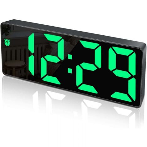 Digital Alarm Clock, Large LED Display, Mirror Clock with Snooze Function and USB Charging Connection, Adjustable Brightness Alarm Clock, Suitable for Bedroom, Office