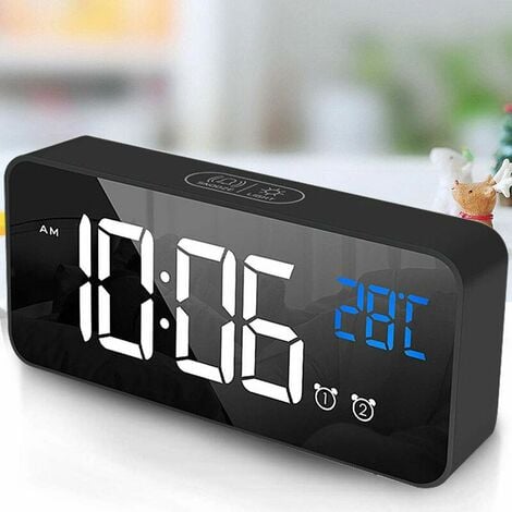 Digital LED Desk Alarm Clock Large Mirror Display USB Snooze Temperature G  4R