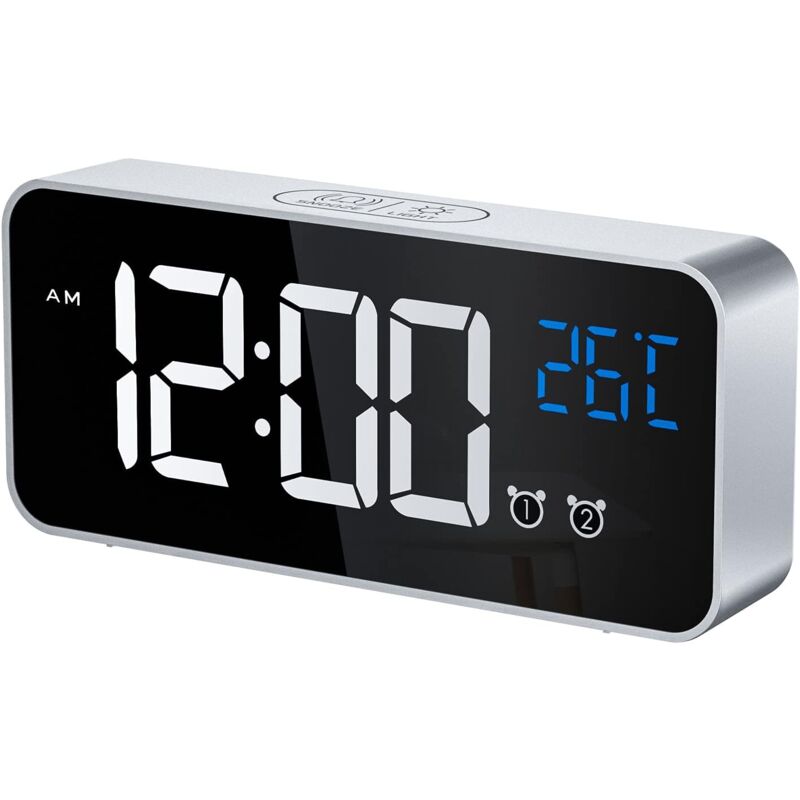 Digital Alarm Clock, Led Digital Clock Digital Clock Alarm Clock With Temperature/Snooze/2 Alarms/12/24 Hours/Usb Charging Port/16 Music (Silver)
