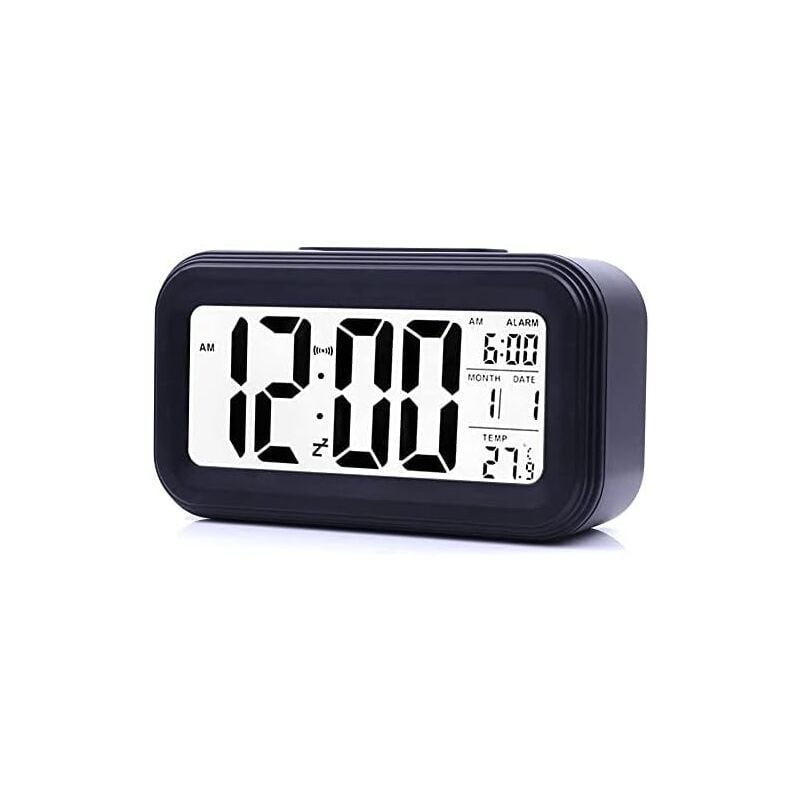 Digital Alarm Clock Morning Wake Up, Digital Clock Battery Operated Alarm Clock Silent for Kids Adults Large led Display Temperature Calendar(Black)