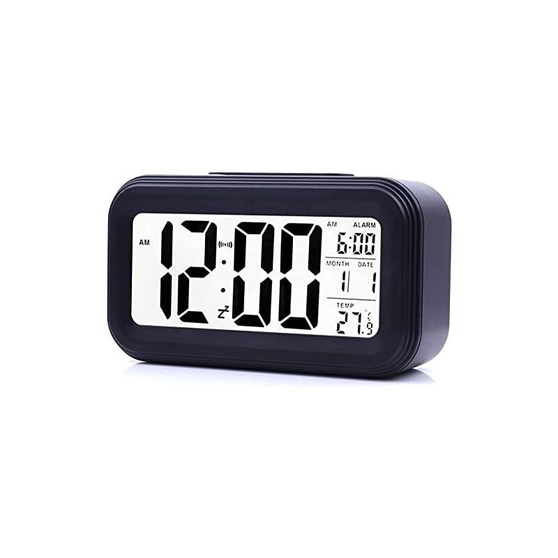 Digital Alarm Clock, Morning Alarm Clock, Silent Battery Operated Digital Alarm Clock for Kids and Adults, Large led Display, Temperature Calendar