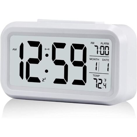 Digital Alarm Clock Morning Wake Up, Digital Clock Battery Operated Alarm Clock Silent for Kids Adults Large LED Display Temperature Calendar(White)