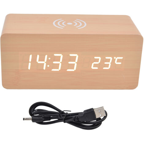 Digital Alarm Clock Wireless Charging Automatic Temperature Detection Safe Stable LED Electronic ClockWhite