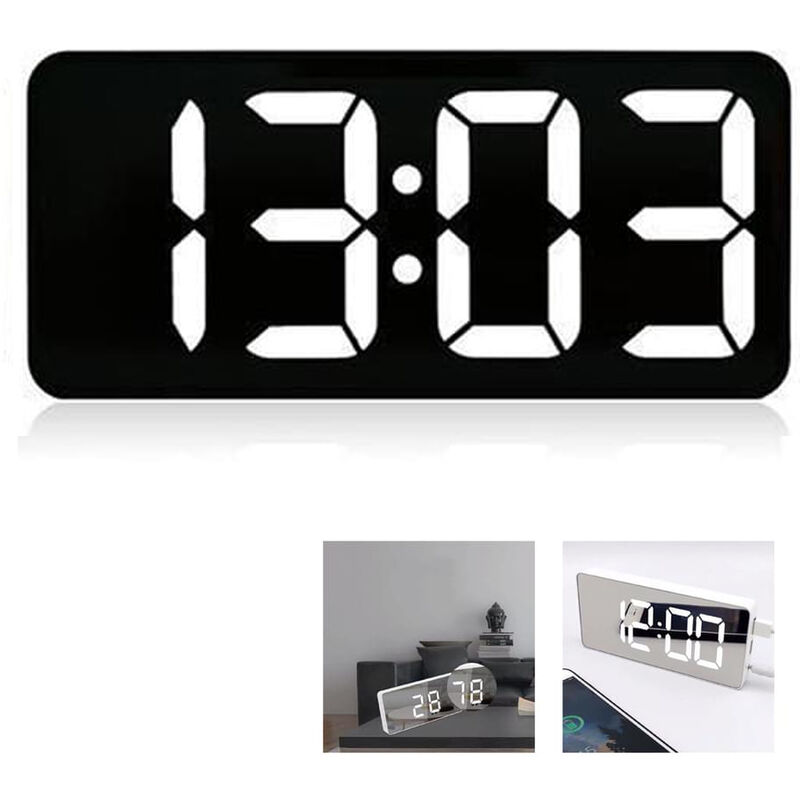 Pesce - Digital Alarm Clock With Large Led Temperature Display, Table Clock With Dual Alarms, 4-Level Adjustable Brightness Dimmer, 13 Music, Usb