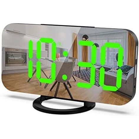Digital Alarm Clock with USB Charger Port Alarm Clock Makeup Bedroom Mirror Travel Alarm Desk Clock Big Snooze Button for Home Decor White