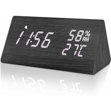 Digital Alarm Clock, Wooden Alarm Clock with Adjustable Brightness, Snooze Function, Temperature and Humidity Display, Digital Clock for Office/Desk [USB Powered]