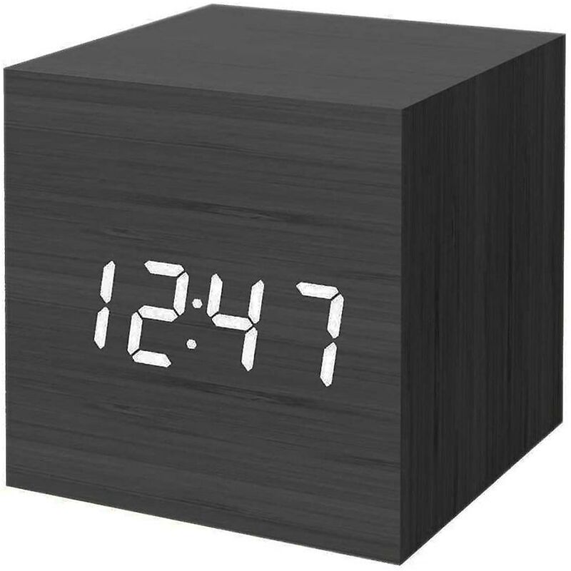Digital Alarm Clock, Wooden led Light Mini Modern Cube Desk Alarm Clock
