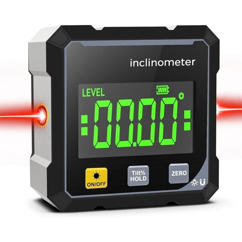 Digital Angle Finder with Laser - 2-Side Magnetic Protractor and LCD Display - Waterproof Level and Inclinometer - Tool for Woodworking