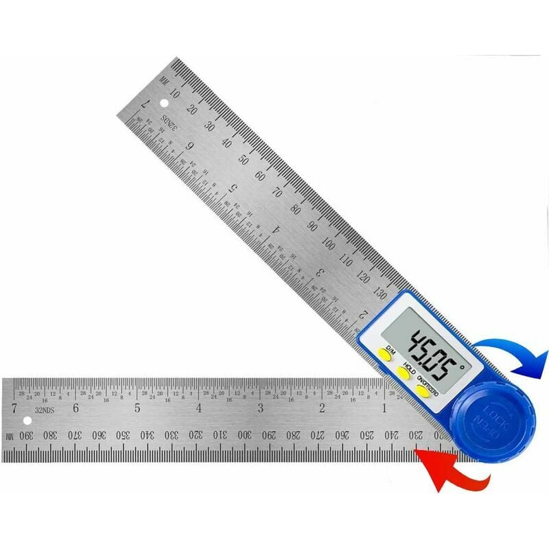 Hoopzi - Digital Angle Protractor, Stainless Angle Ruler for Carpenter and False Square, 360° Measuring Range, Steel Ruler for Woodworking for diy,