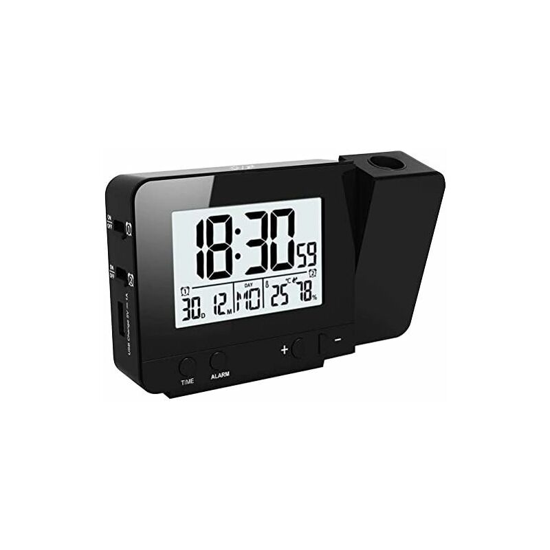 Digital Ceiling Projection Alarm Clock Multi-Angle Thermometer Hygrometer usb Charger Projector Bedroom Living Room Office Silver
