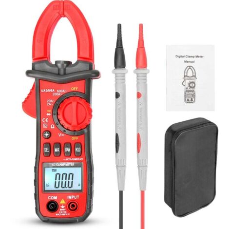 Digital Clamp Meter AC/DC 600A T-RMS 6000 Counts, Ammeter, Auto Voltage Tester, Measures Voltage, Temperature, Capacitance, Resistance, Continuity, Frequency
