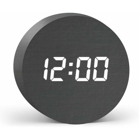 Digital Clock with 3 Alarms & Snooze,Sonic Control LED Display, USB Powered, Wooden Alarm Clock for Bedroom Office