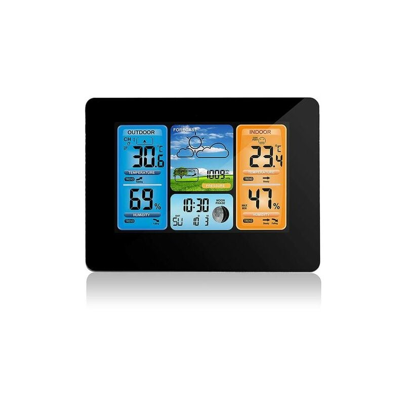 Digital Color Forecast Weather Station, Outdoor Sensor Weather Clock with Outdoor Sensor with Alert, Temperature, Humidity(Black)