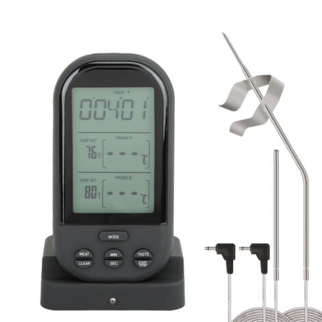 Digital Display BBQ Double Probe Kitchen Cooking Food Thermometer (Black)