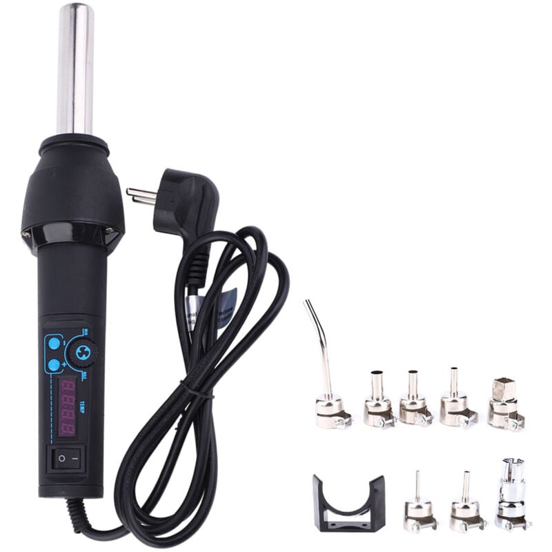 Sunxury - Digital Display Hot Air Gun Handheld Heat Gun Air Heater Blower with 8 Nozzle and BracketEU 220V