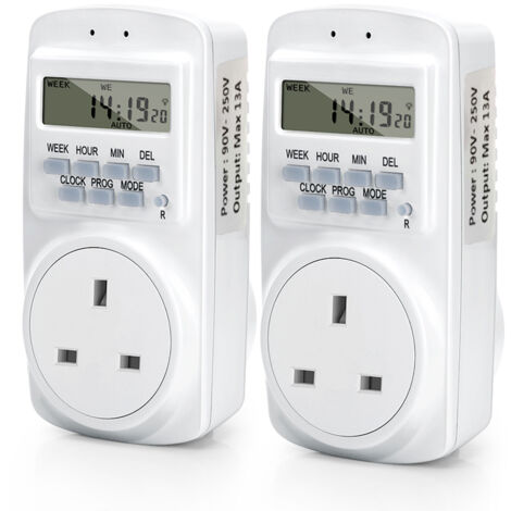 Digital Electrical UK Plug Timer Socket, 24 Hours 7 Day Weekly 16 Groups Programmable Light