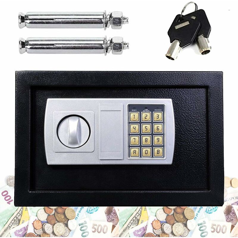 Digital Electronic Safe Box for Home Office Hotel Security Solid Steel with Keypad Lock and Spare Keys Secure 8.5L, Black