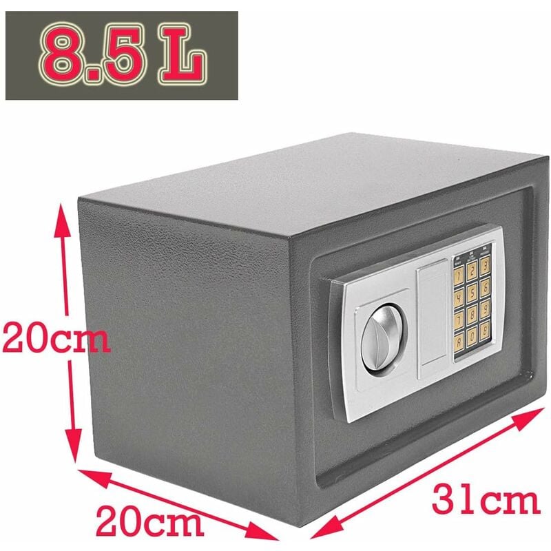 Digital Electronic Safe Box for Home Office Hotel Security Solid Steel with Keypad Lock and Spare Keys Secure 8.5L, Grey