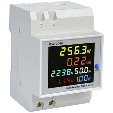 Digital Energy Meter, Electricity Meter, AC 40–300V, 100A, Voltmeter/Ammeter, Multifunction Multimeter, Resettable for Current, Voltage, Factor, Frequency and Power (DIN Rail)