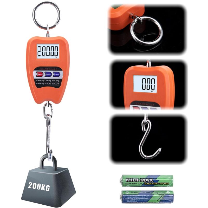Sunxury - Digital Hanging Scale,200kg/440lbs Crane Scales, Fishing Scale with led Display, Hanging Weight Scale for Fishing,Luggage,Big