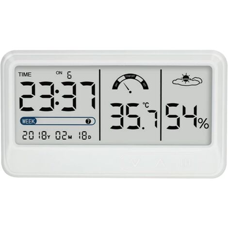 Digital Hygrometer, Electronic Temperature and Humidity Meter with LCD Time and Date Display, Indoor Thermometer Hygrometer with Stand for Garden Greenhouse
