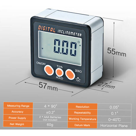 Digital Inclinometer, 0-360°, Magnetic Base