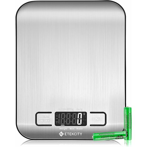 Digital Kitchen Scales, Premium Stainless Steel Food Scales, Professional Food Weighing Scales with LCD Display, Incredible Precision up to 1 g (5 kg Maximum Weight), Silver