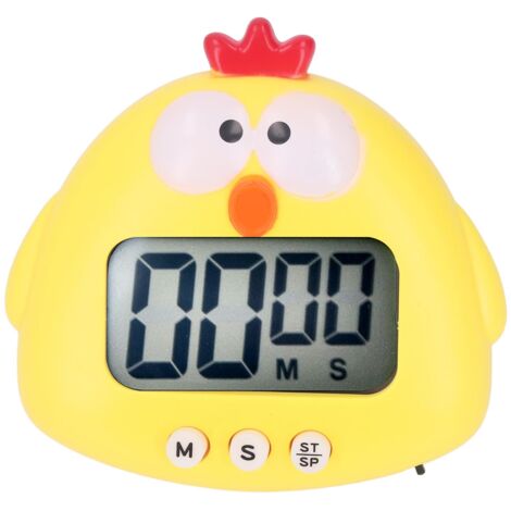 Digital Kitchen Timer Countup Countdown Cartoon Animal Sound Flash Alert Easy Operation with Stand for Cooking Teaching Yellow Chick