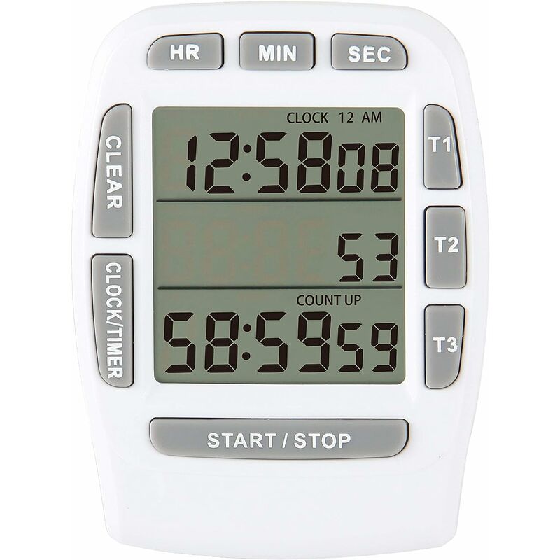 Boed - Digital Kitchen Triple Timer, Countdown & Countdown, Loud Sound Reminder, Replaceable Battery for Cooking, Baking, bbq, Gym, Exam (White)