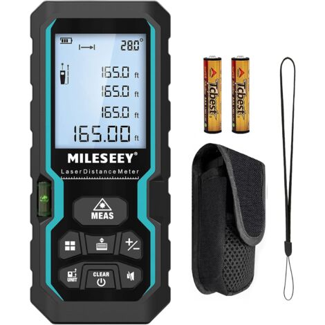 ODIPIE Digital Laser Distance Meter, 50m/165ft Laser Measure with Electronic Level & LCD Backlight, IP54 m/in/ft/ft+in Pythagorean Measurement Distance Area Volume & French Manual