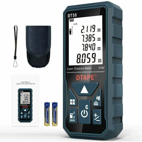 ORCHIDÉE Digital Laser Distance Meter,DTAPE DT50 50m Digital Laser Meter,Length/Area/Volume/Pythagorean Theorem Theorem Measurement with LCD Backlight, IP54