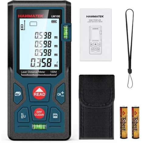 Digital Laser Rangefinder, LM100 100m Digital Laser Meter, Length/Area/Volume/Pythagorean Theorem Measurement with LCD Backlight, IP54 (100m)