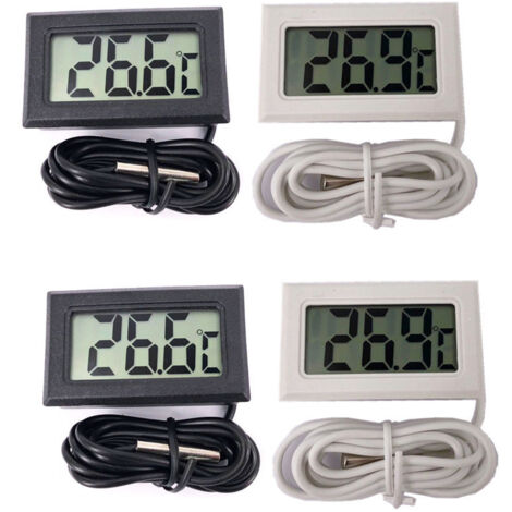 Digital LCD Thermomètre Moniteur de Température avec Sonde Externe Pour Réfrigérateur Congélateur Réfrigérateur Aquarium (2X Noir 2X Blanc)