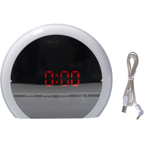 Digital LED Mirror Clock with 7 Color Lighting Snooze Alarm Clock Temperature Date Time DisplayRed Word