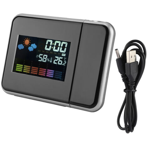 Digital LED Weather Forecast Projector Calendar Humidity Display Alarm Clock(Black)