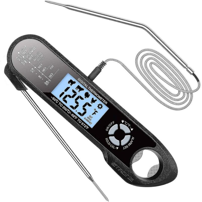 Digital Meat Thermometer, Ovenproof Grilling Baking Thermometer, Digital Kitchen Thermometer with 2 Probes for bbq Meat Oil Milk
