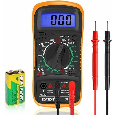 Digital Multimeter Car Battery Circuit Multi Tester Voltmeter Ammeter OHM AC/DC Voltage DC Current Continuity Resistance Diodes Transistor Electrical Test Meter with Test Leads Backlight LCD